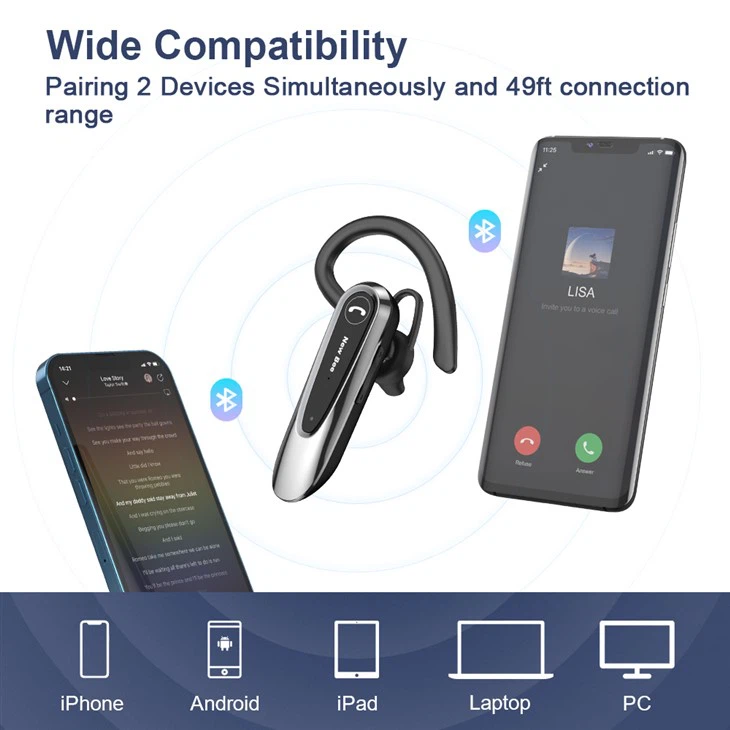 Bluetooth 5.0 Single Ear Business Headset For Phone