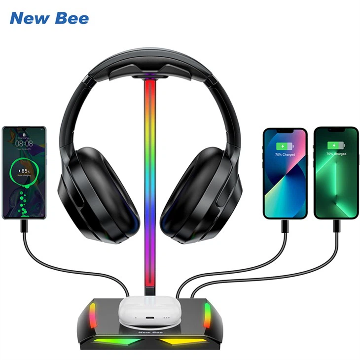 Dudukan Headphone RGB Dengan Pengisi Daya Nirkabel 5W