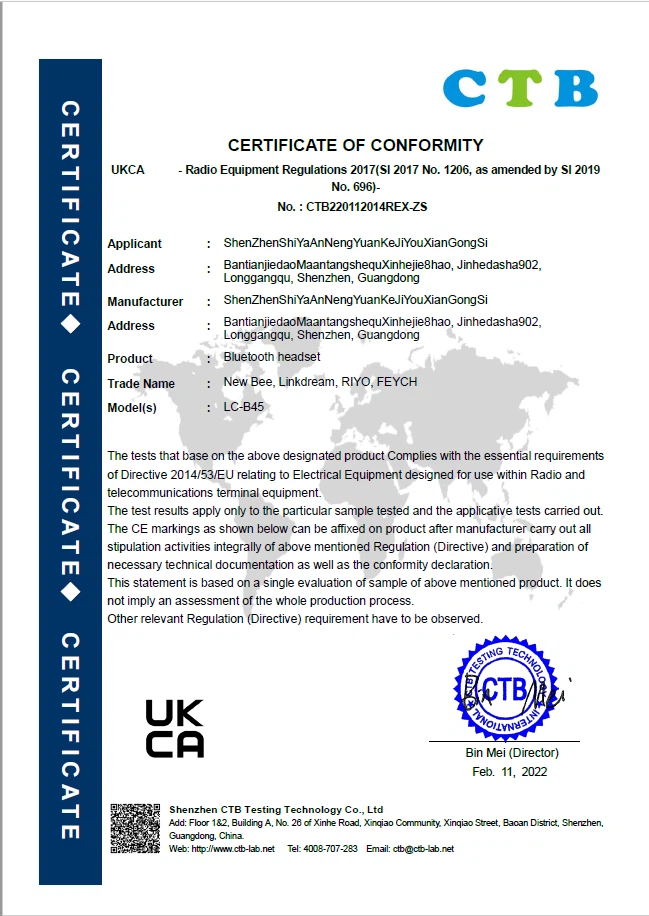 New Bee UKCA Certificate New Bee UKCA Certificate